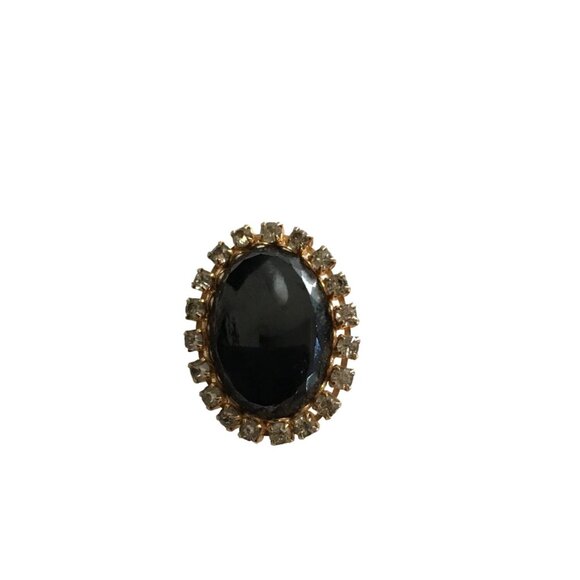 Vintage Oval Black Stone Brooch With Gold Rhinestone Accents - Picture 4 of 6